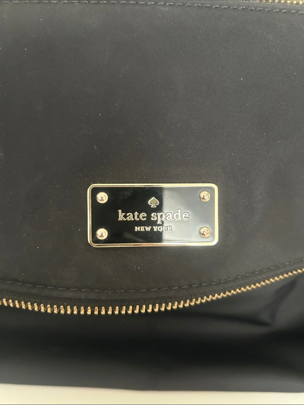 kate spade Black Nylon Fold-Over Shoulder Bag with Gold Hardware